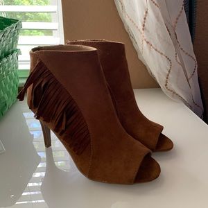 Suede peek a boo heels